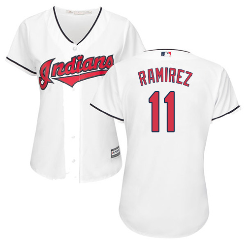 Indians #11 Jose Ramirez White Home Women's Stitched MLB Jersey - Click Image to Close